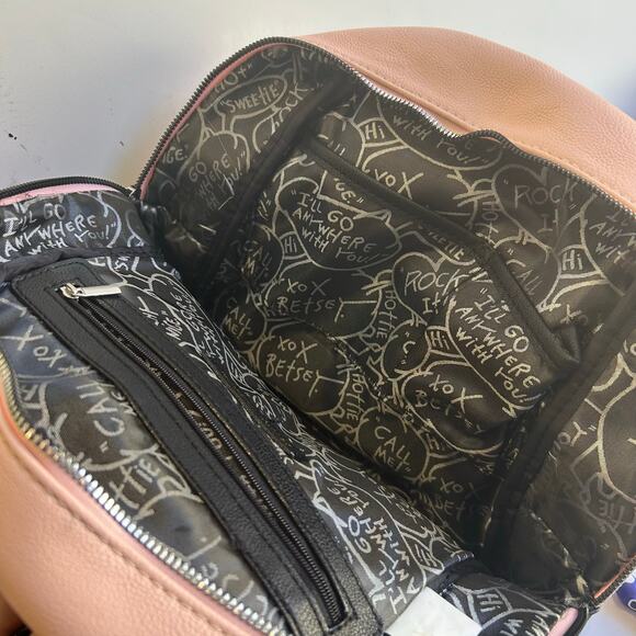 Betsey Johnson Pink Black Striped Bow Backpack Studded - Picture 3 of 7